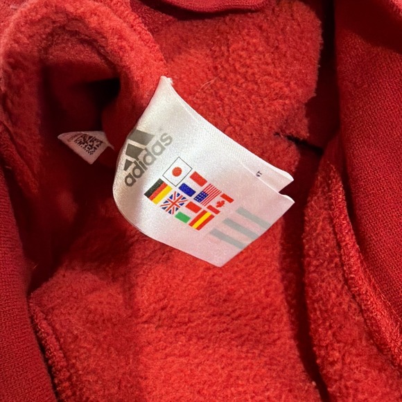 Adidas Mens Red Fleece Hoodie Embroidered Center Logo Pullover XL Athleisure - Picture 5 of 7